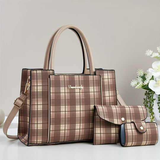 Damen elegante Handtasche mit kariertem Design und praktischem Mini-Portemonnaie Nord Taschen