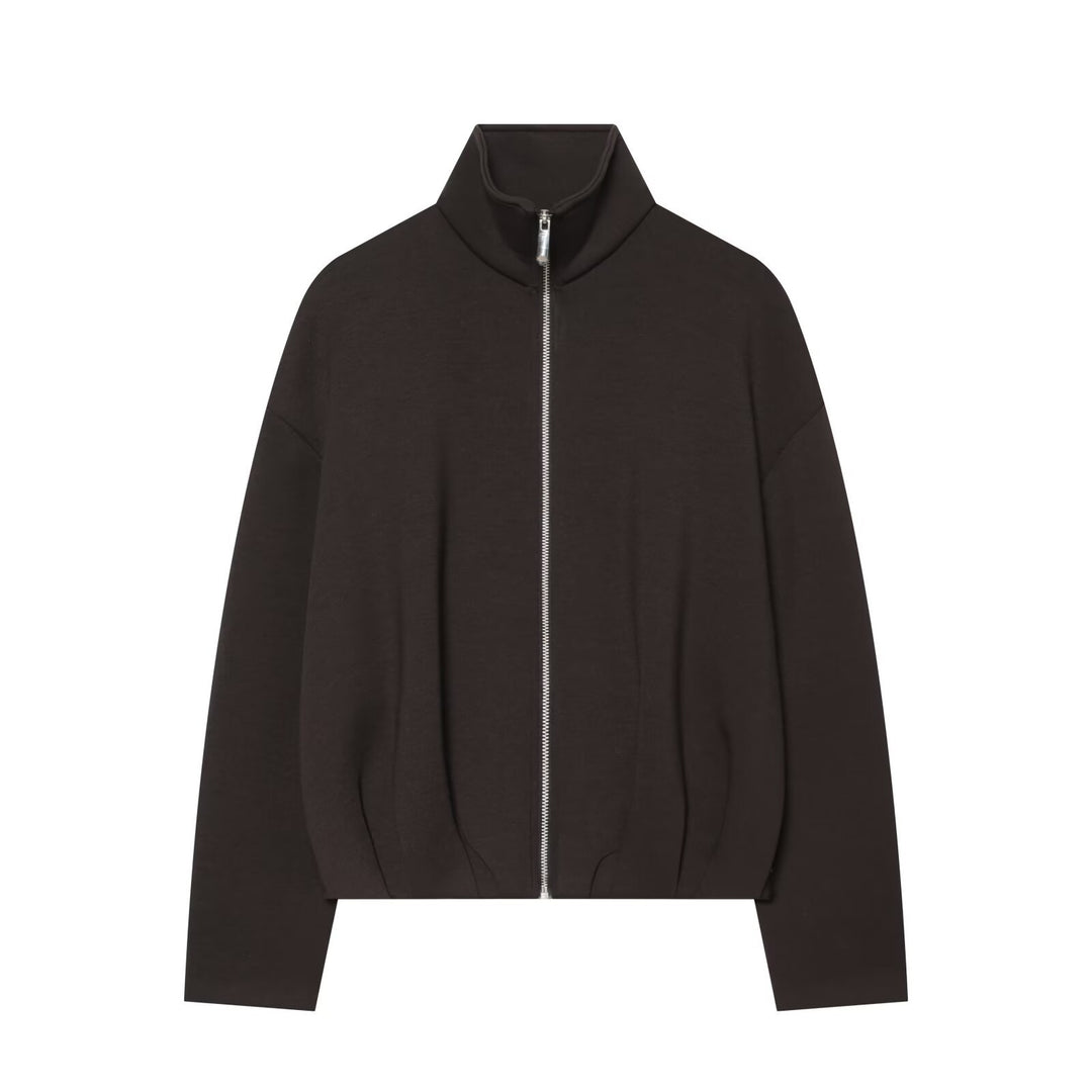 Damen Cropped Sweatjacke mit hohem Funnelkragen, durchgehendem Reißverschluss und tailliertem Saum Nord Taschen