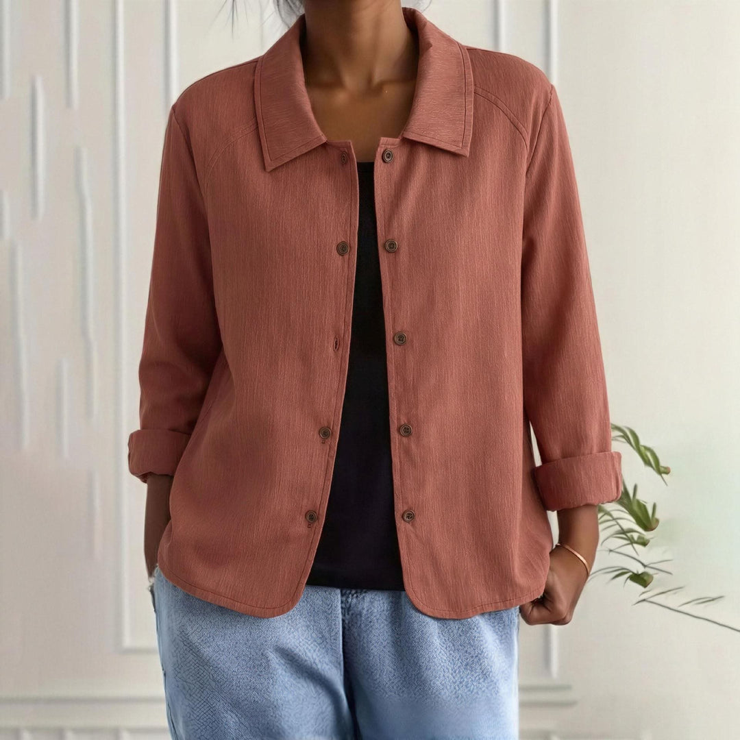 Damen Oversized Leinen-Hemdjacke mit Hemdkragen, 3/4-Ärmeln und durchgehender Knopfleiste Nord Taschen
