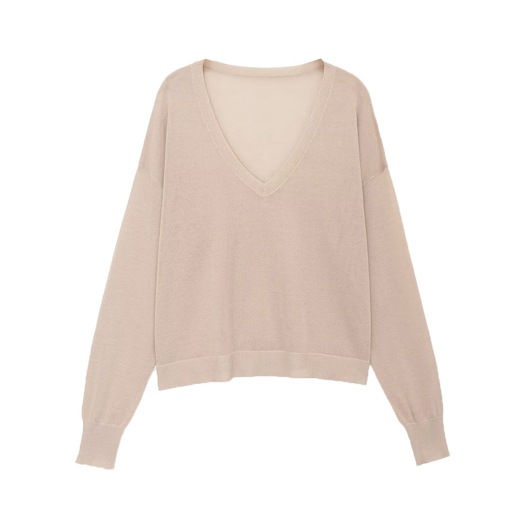 Damen Oversize-Feinstrickpullover mit tiefem V-Ausschnitt und gerippten Bündchen Nord Taschen