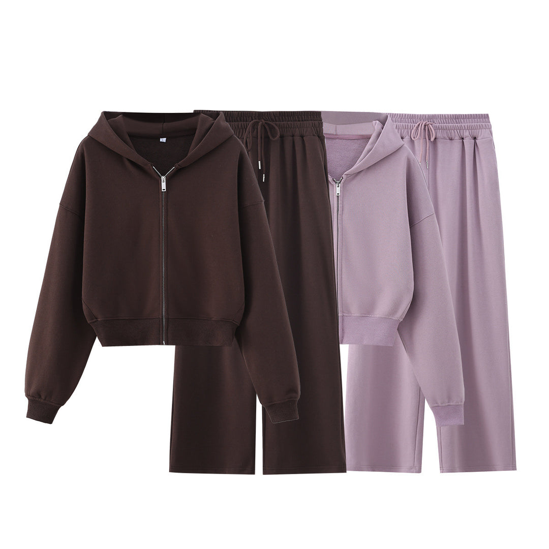 Damen Zweiteiliges Lounge-Set mit kurzem Reißverschluss-Hoodie und weitem High‑Waist-Jogginghose Nord Taschen