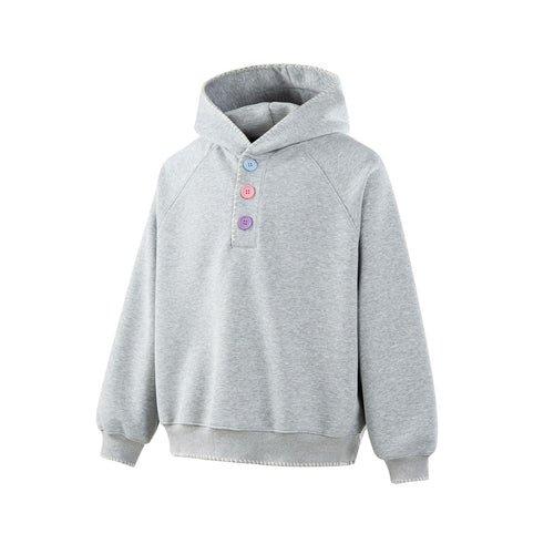 Damen Kapuzenpullover mit halber Knopfleiste, dekorativer Sattelnaht und Oversize-Schnitt Nord Taschen