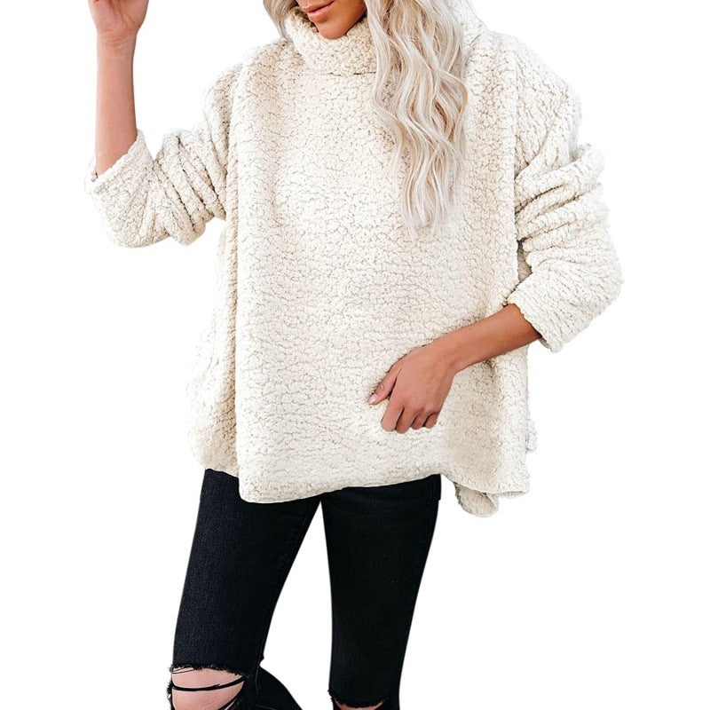 Damen Oversize-Sherpa-Pullover mit hohem Rollkragen, verlängertem Rückensaum und lässiger Silhouette Nord Taschen