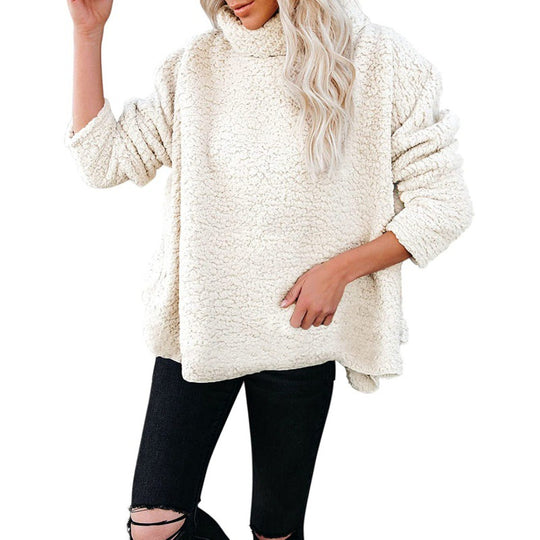 Damen Oversize-Sherpa-Pullover mit hohem Rollkragen, verlängertem Rückensaum und lässiger Silhouette Nord Taschen