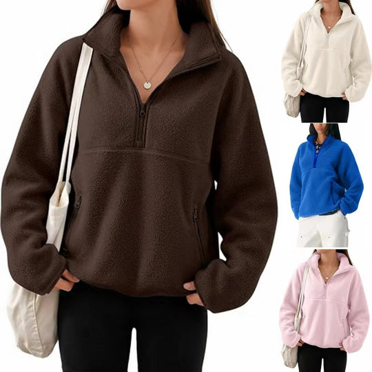 Damen Oversize Sherpa-Fleece-Pullover mit Halbreißverschluss und Kängurutasche Nord Taschen