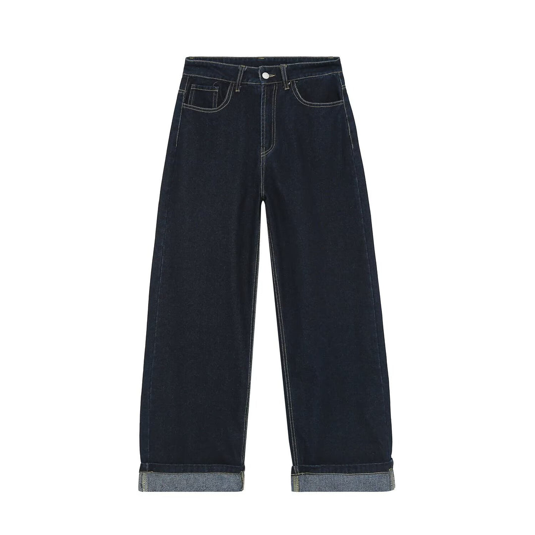 Damen Highwaist Wide‑Leg‑Jeans mit weitem Bein und Umschlagsaum Nord Taschen