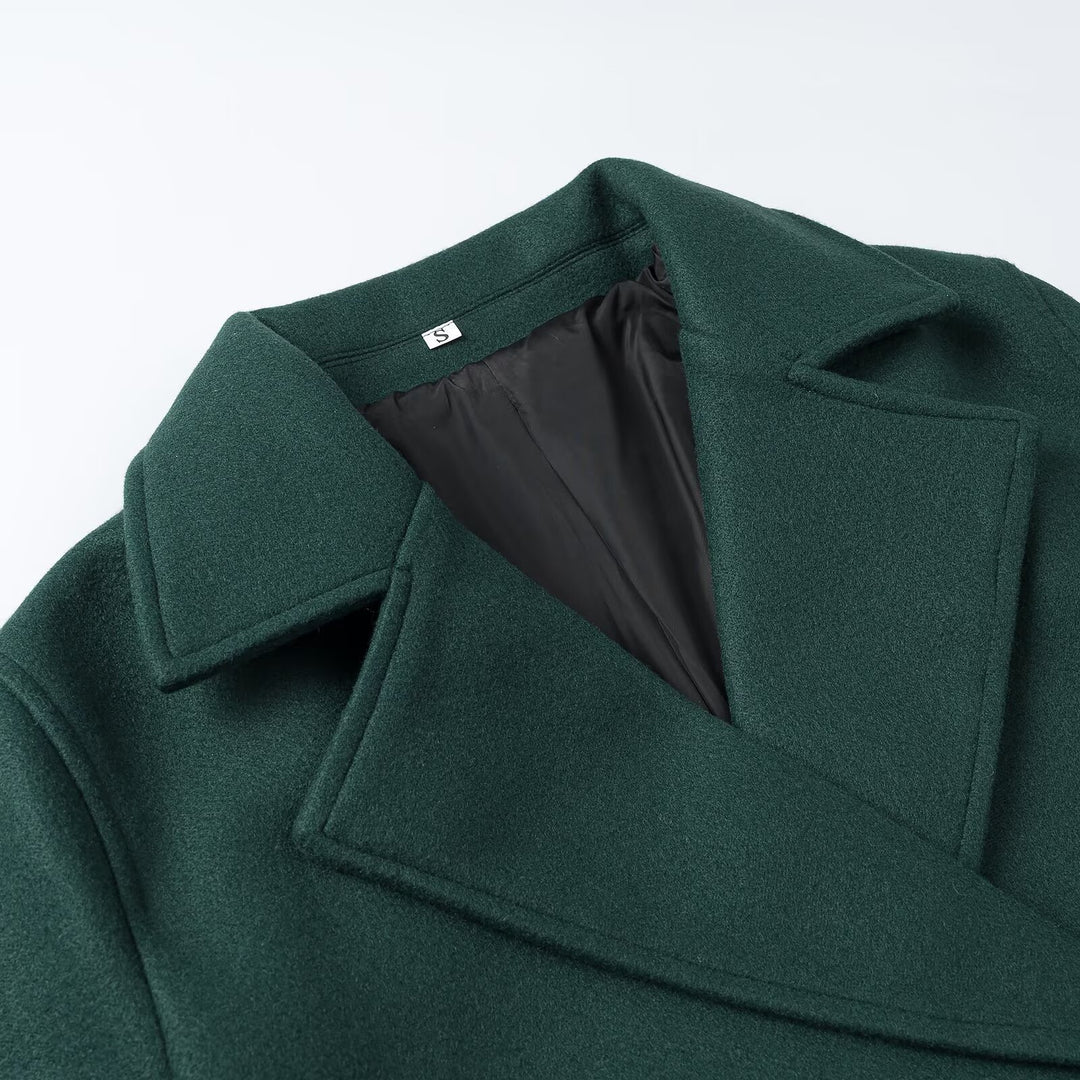 Damen Kurz-Peacoat aus Wollmix mit doppelreihiger Knopfleiste und Manschettenriemen Nord Taschen