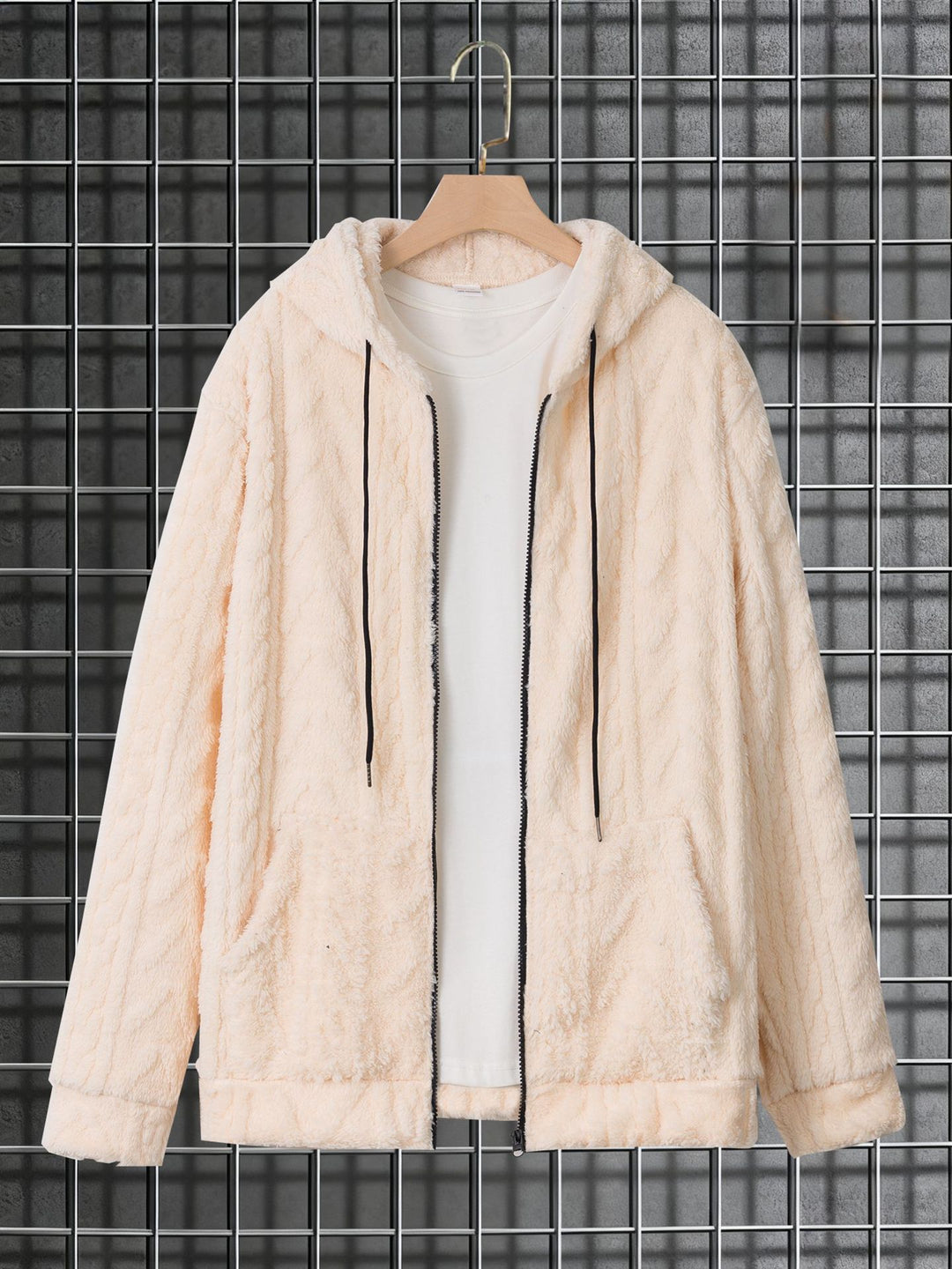 Herren kuschelige Kapuzenjacke aus Teddyfleece mit durchgehendem Reißverschluss und Kängurutaschen Nord Taschen