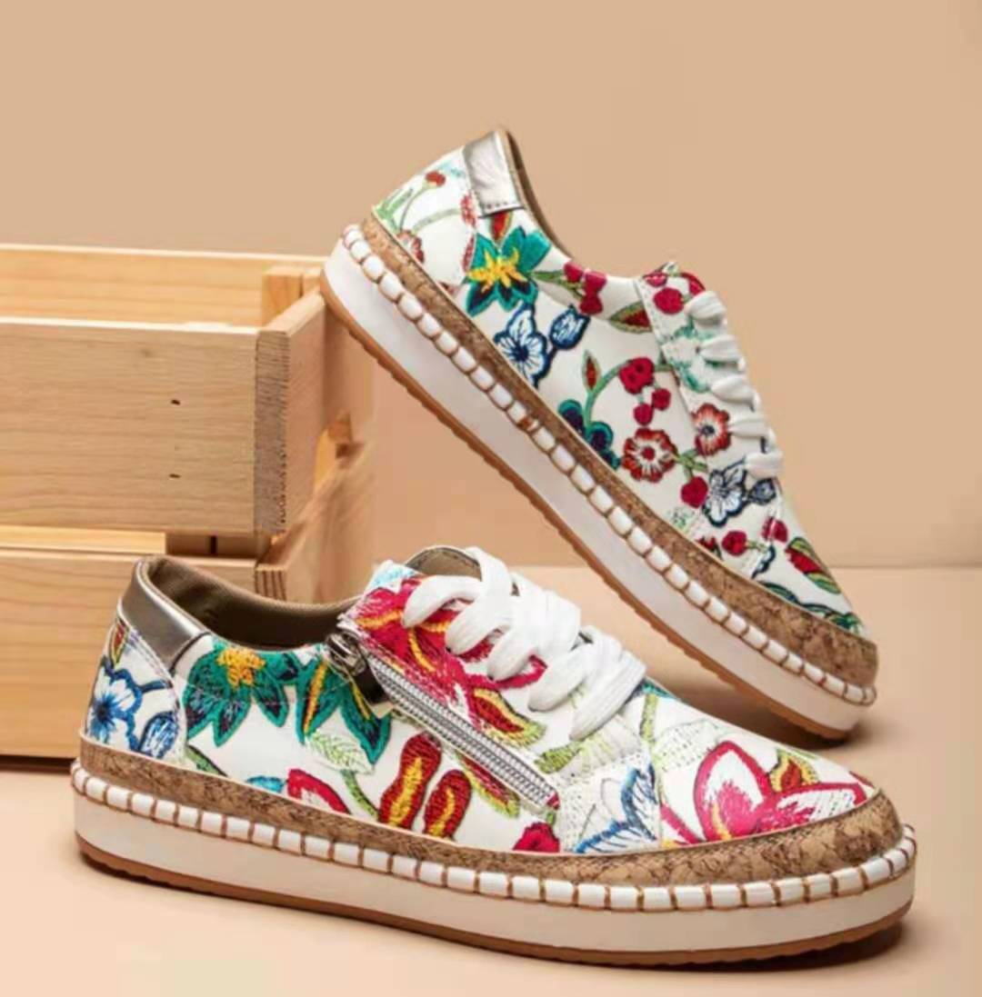 Damen nan florale Plateausneaker mit Korkplateau, seitlichem Reißverschluss und gepolstertem Komfortfußbett Nord Taschen