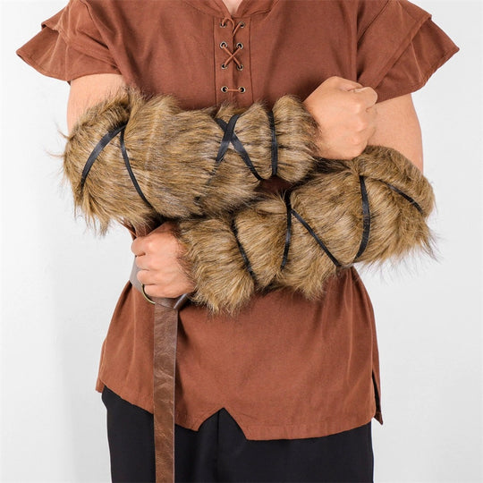 Unisex Mittelalterliche Armstulpen aus Kunstpelz mit verstellbaren Lederbändern Nord Taschen