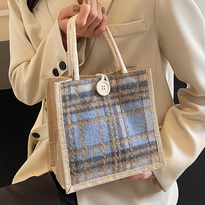 Damen Jute-Shoppingtasche mit modernem Hahnentritt-Muster Nord Taschen