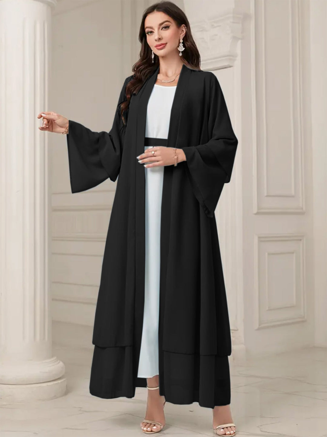 Damen Elegante lange Kimono-Jacke aus fließendem Stoff mit weitem Schnitt
