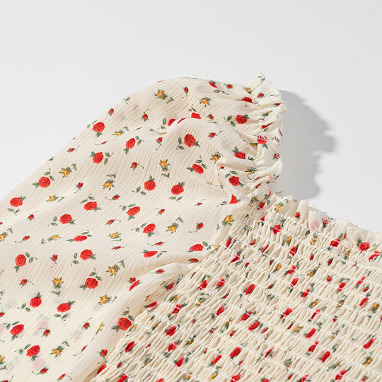 Damen Gesmoktes Cropped-Top mit Puffärmeln und Blumendessin Nord Taschen