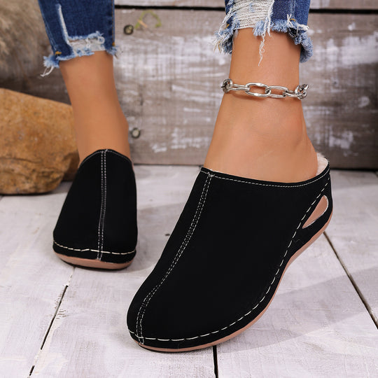 Damen  geschlossene Slip-On Pantolette mit ergonomischem Keilabsatz und dekorativer Ziernaht Nord Taschen