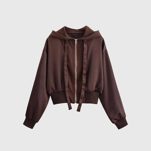 Damen Cropped Kapuzenjacke mit Reißverschluss, übergroßen Ärmeln und breitem Rippbund Nord Taschen
