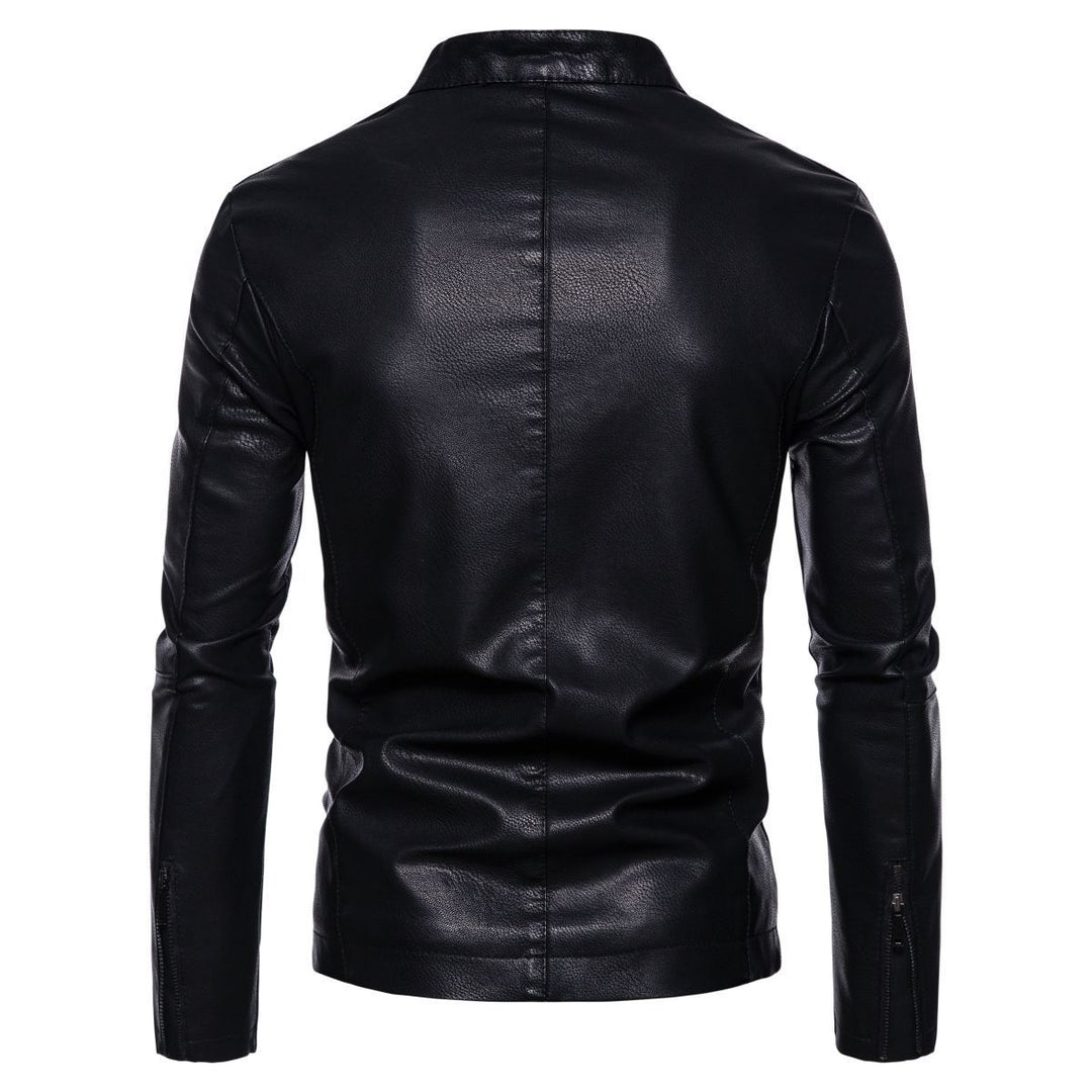 Herren Schmale Kunstleder-Bikerjacke mit Stehkragen, Innenfutter aus Kunstfell und Reißverschlusstaschen Nord Taschen