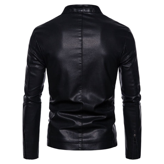 Herren Schmale Kunstleder-Bikerjacke mit Stehkragen, Innenfutter aus Kunstfell und Reißverschlusstaschen Nord Taschen