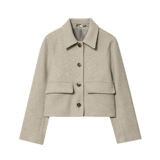 Damen Kurz geschnittene Wollmix‑Jacke im Boxy‑Cut mit Pattentaschen Nord Taschen