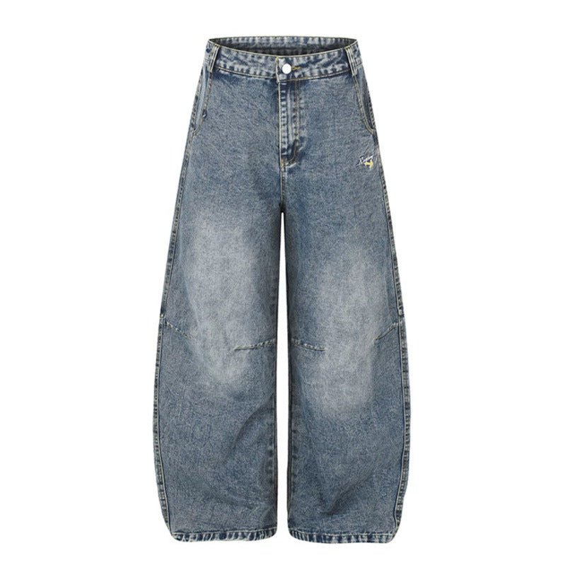 Damen Extraweite High‑Waist Palazzo-Jeans mit verzierten Gesäßtaschen Nord Taschen