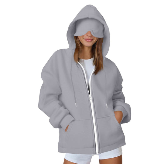 Damen Oversize-Kapuzenjacke mit integrierter Augenmaske und Reißverschluss Nord Taschen