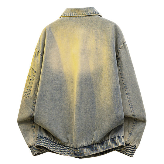 Herren Oversize Jeans‑Bomberjacke mit Used‑Waschung und Reißverschluss‑Ärmeltasche Nord Taschen