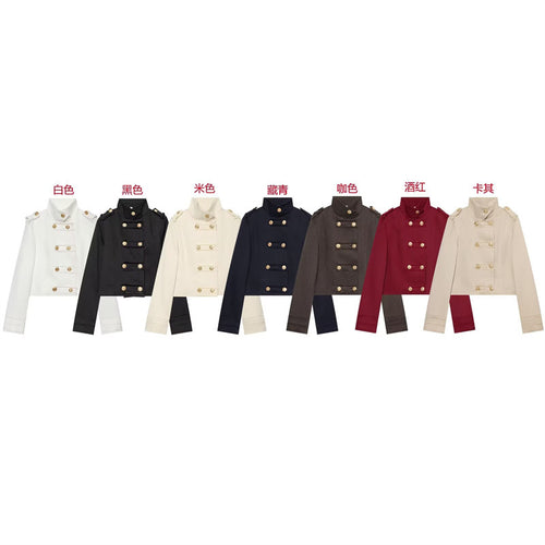 Damen Cropped Uniformjacke im Militärstil mit Stehkragen und Zierknopfleiste Nord Taschen