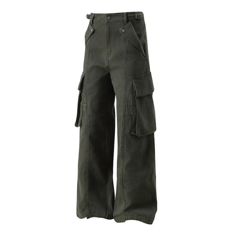 Damen hochtaillierte weite Cargo Culotte-Hose mit Multi‑Taschen und verstellbarem Bund Nord Taschen