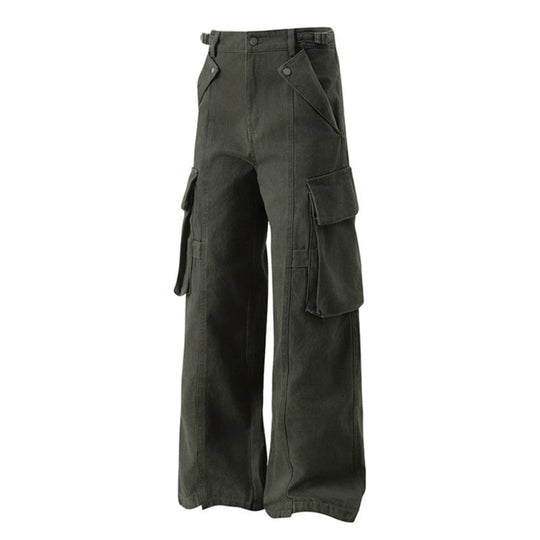 Damen hochtaillierte weite Cargo Culotte-Hose mit Multi‑Taschen und verstellbarem Bund Nord Taschen