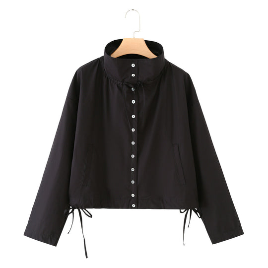 Damen Leichter Cropped-Blouson mit hohem Stehkragen, Tunnelzug und seitlichen Bindebändern Nord Taschen