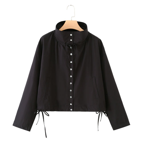 Damen Leichter Cropped-Blouson mit hohem Stehkragen, Tunnelzug und seitlichen Bindebändern Nord Taschen