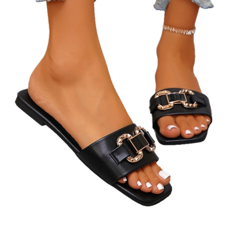 Damen Elegante Slip-On Sandalen mit dekorativer Schnalle