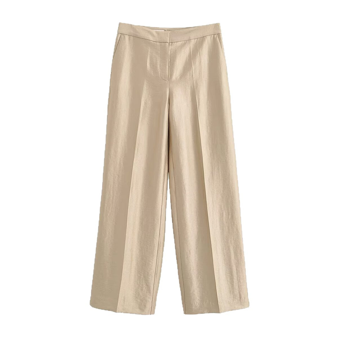 Damen Weite Highwaist-Hose mit Bügelfalte und fließender Satinoptik Nord Taschen
