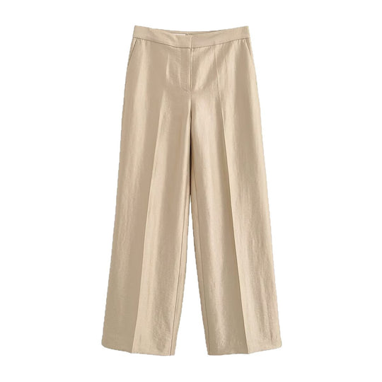 Damen Weite Highwaist-Hose mit Bügelfalte und fließender Satinoptik Nord Taschen
