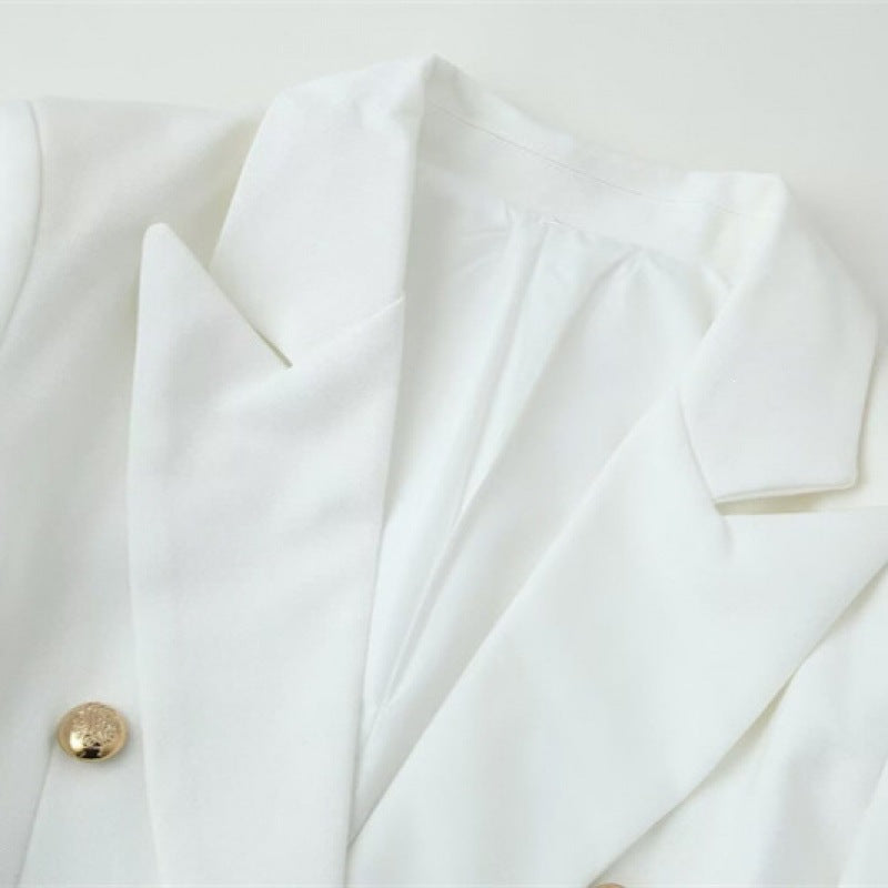 Damen doppelreihiger Longline-Blazer mit Reverskragen und Zierknöpfen Nord Taschen
