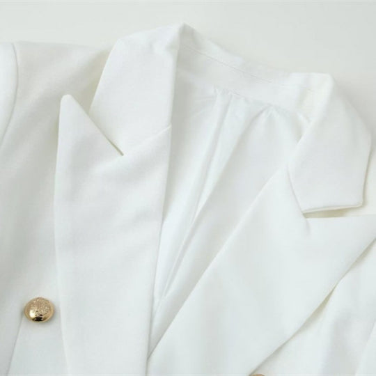 Damen doppelreihiger Longline-Blazer mit Reverskragen und Zierknöpfen Nord Taschen