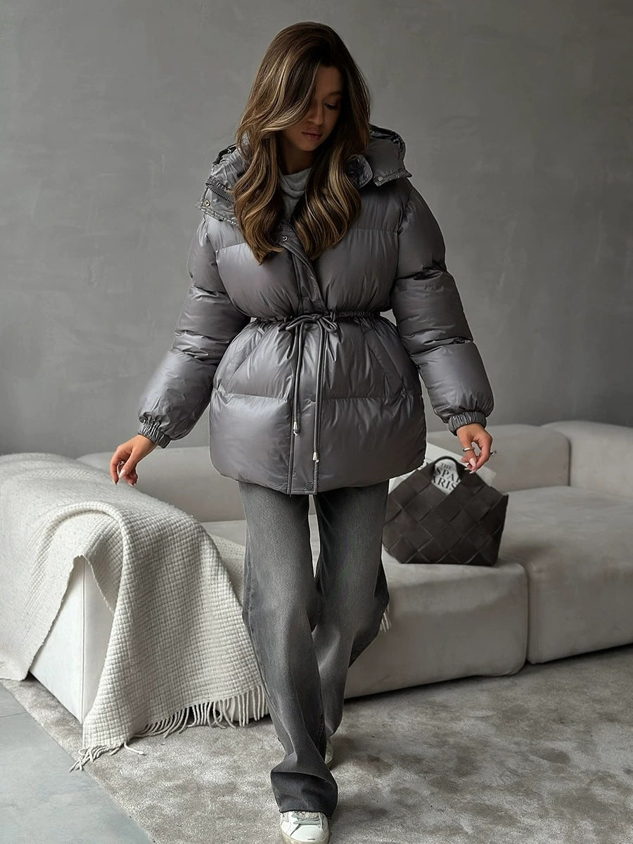 Damen gesteppte Steppjacke mit Taillenzug und Kapuze Nord Taschen