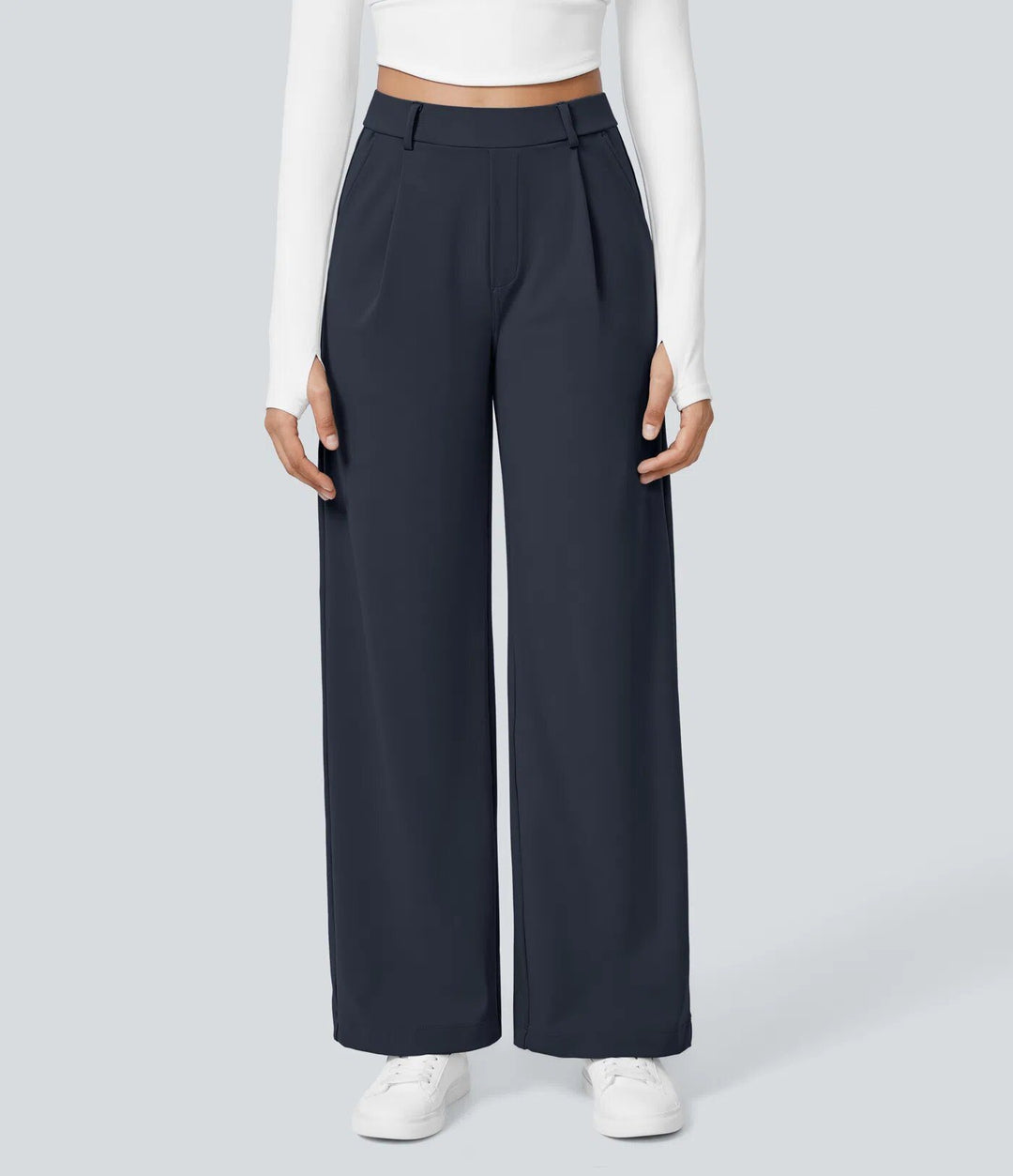 Damen Weite High‑Waist Palazzo‑Hose mit Bundfalten und Eingrifftaschen Nord Taschen
