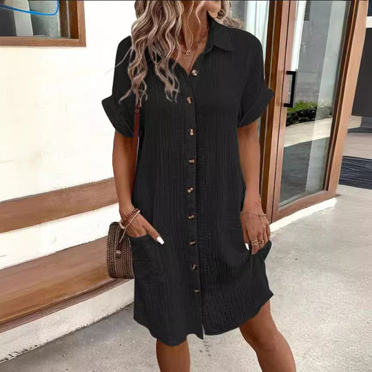 Damen Hemdblusenkleid aus leichtem Baumwollstoff mit praktischen Taschen und durchgehender Knopfleiste