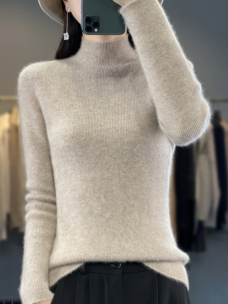 Damen Schlanker Feinstrick-Mockneckpullover aus feinem Angora‑Mix Nord Taschen