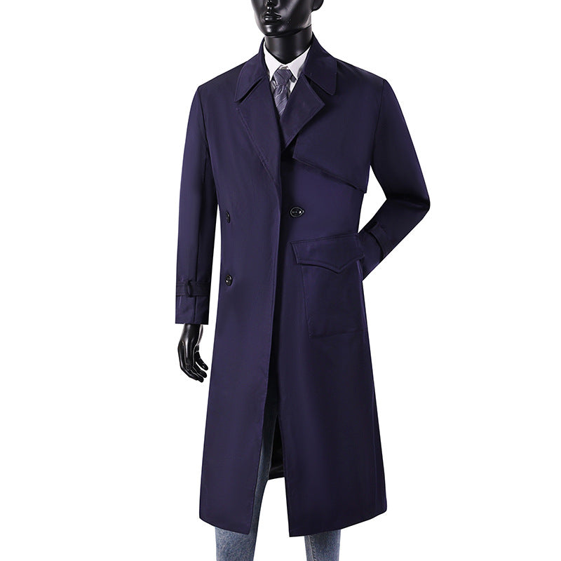 Herren Langmantel im Trenchcoat-Stil mit Sturmklappe, asymmetrischen Taschen und klassischem Revers Nord Taschen