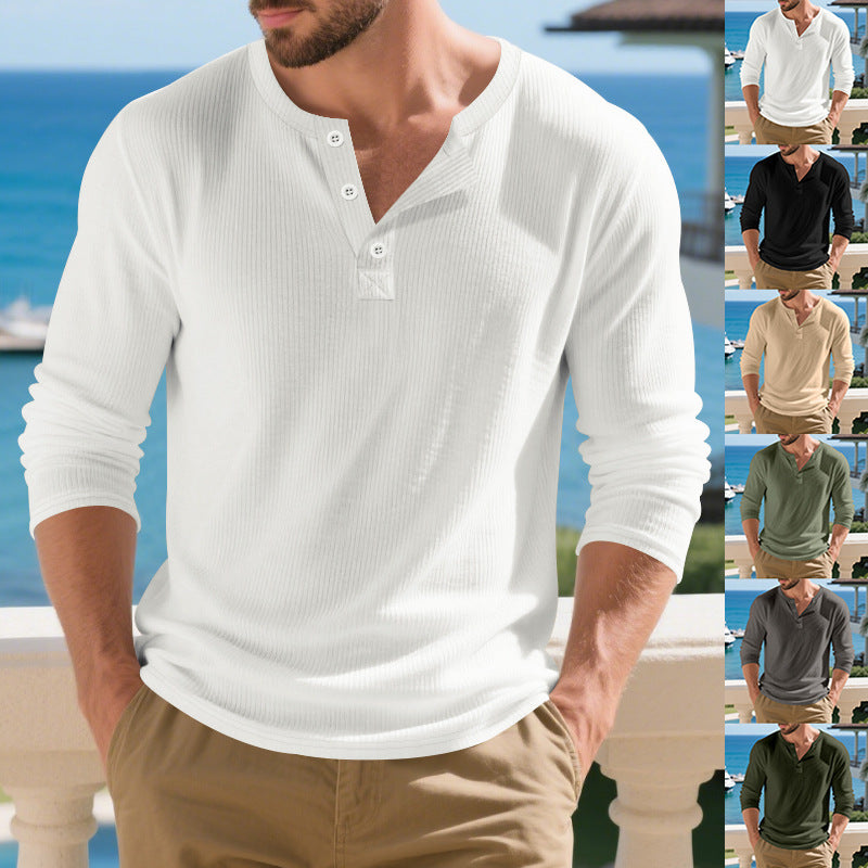 Herren Langarmshirts mit Knopfdetails und Rippstruktur