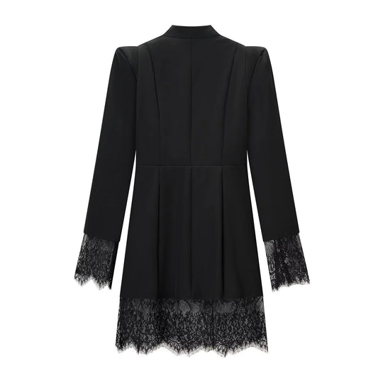 Damen Midikleid mit Stehkragen, Cut-Out‑Front, goldenen Zierverschlüssen und Spitzenbesatz Nord Taschen
