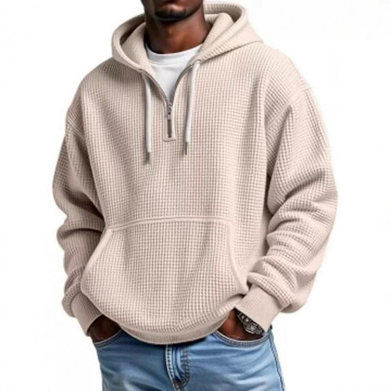 Herren Waffelstruktur-Hoodie mit halbem Reißverschluss und Kängurutasche Nord Taschen