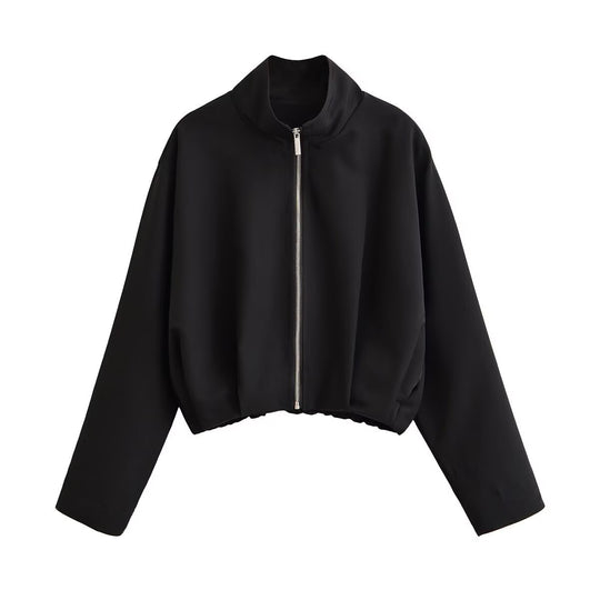 Damen Kurze Boxy-Jacke mit Stehkragen und sichtbarem Metallreißverschluss Nord Taschen