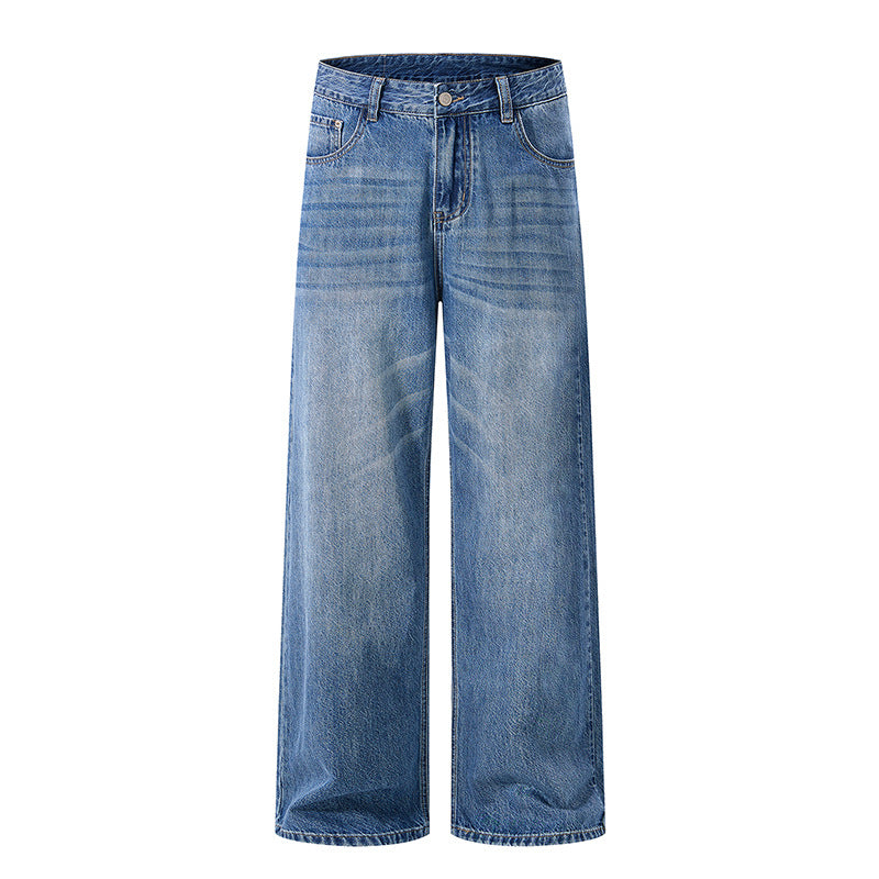 Damen Weite High-Waist-Denimhose mit weitem Bein und Vintage-Waschung Nord Taschen