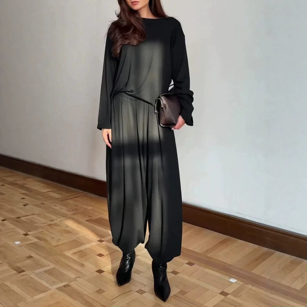 Damen Oversize-Seidiges Ensemble mit kastigem Oberteil und ballonförmiger Plissee-Hose Nord Taschen