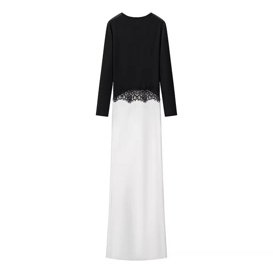 Damen Maxikleid mit Spitzeneinsatz, geraffter Vorderpartie und fließender Saum Nord Taschen