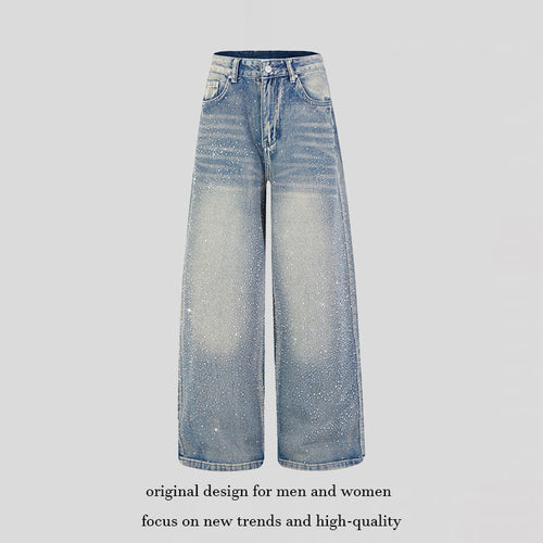 Damen Weite hochgeschnittene Palazzo-Jeans mit Glitzereffekt und Used-Waschung Nord Taschen