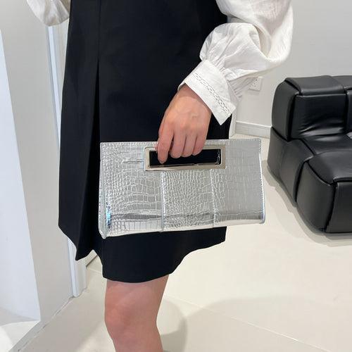 Damen elegante Clutch im Krokodil-Look mit modernem Edelstahlverschluss Nord Taschen