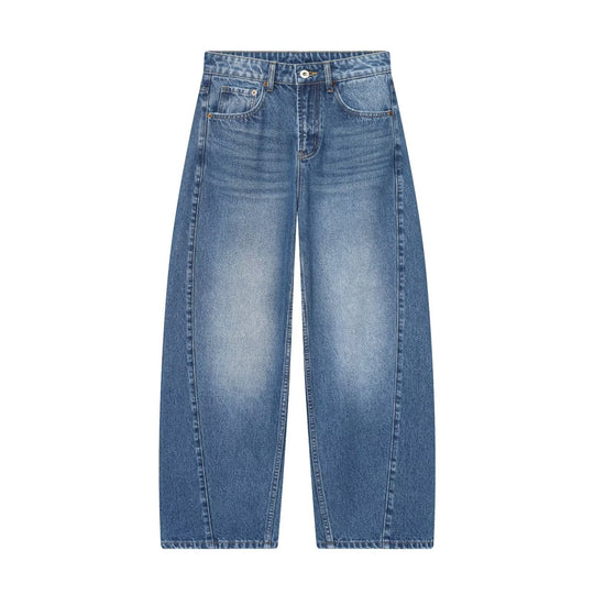 Damen Weite Cropped-Jeans mit hoher Taille und Einsatznaht Nord Taschen